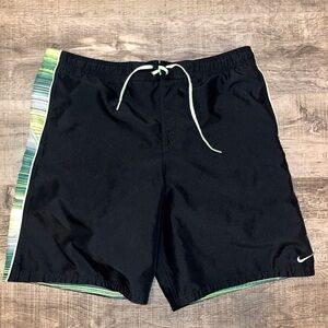 Nike Mens Black and Neon Green Swim Shorts Size M EUC